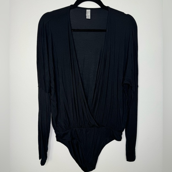 American Apparel Tops - American Apparel Black Long Sleeve Wrap-Front Bodysuit